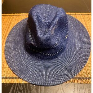 Coolibar Sun UPF-50 Blue Straw Fedora Beach Festival Breathable Lightweight Hat